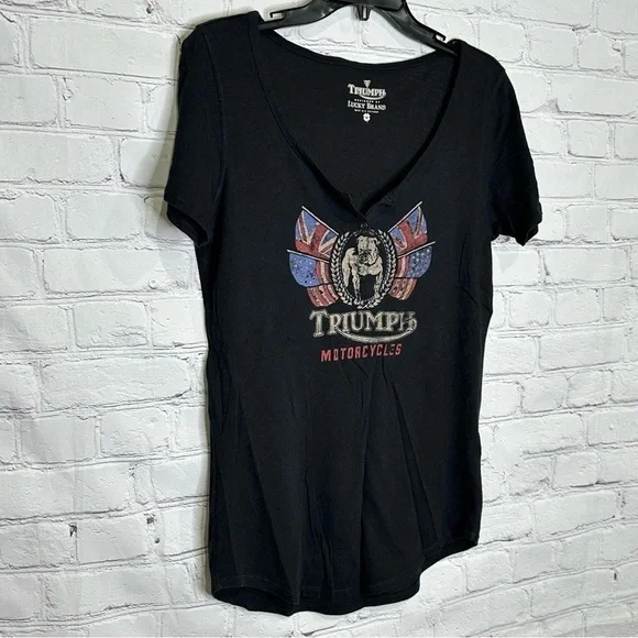 Lucky Brand Triumph motorcycles bulldog logo short sleeve top - Picture 3 of 7